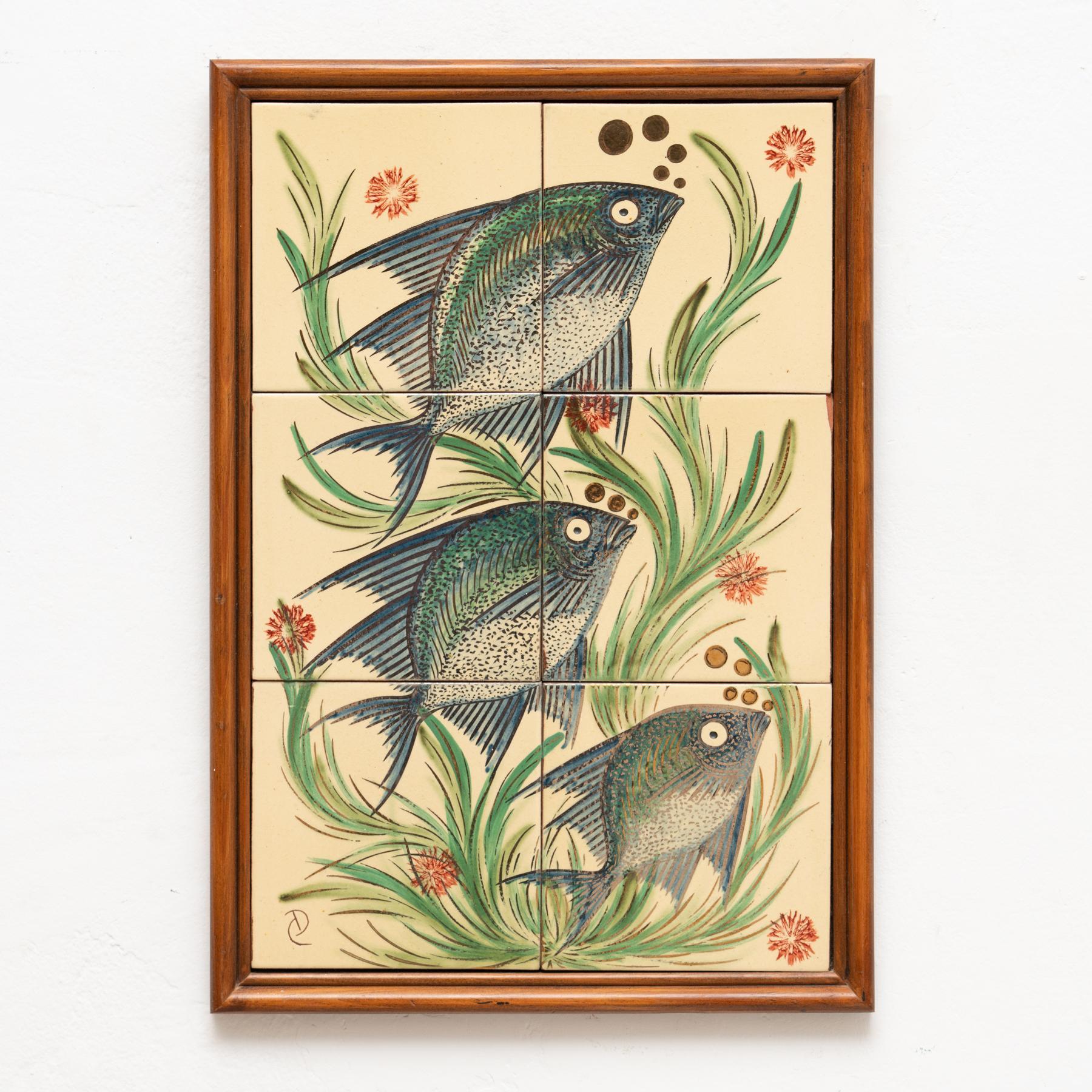 Mid-Century Modern Diaz Costa Mid Century Modern Ceramic Hand Painted Artwork, circa 1960 For Sale