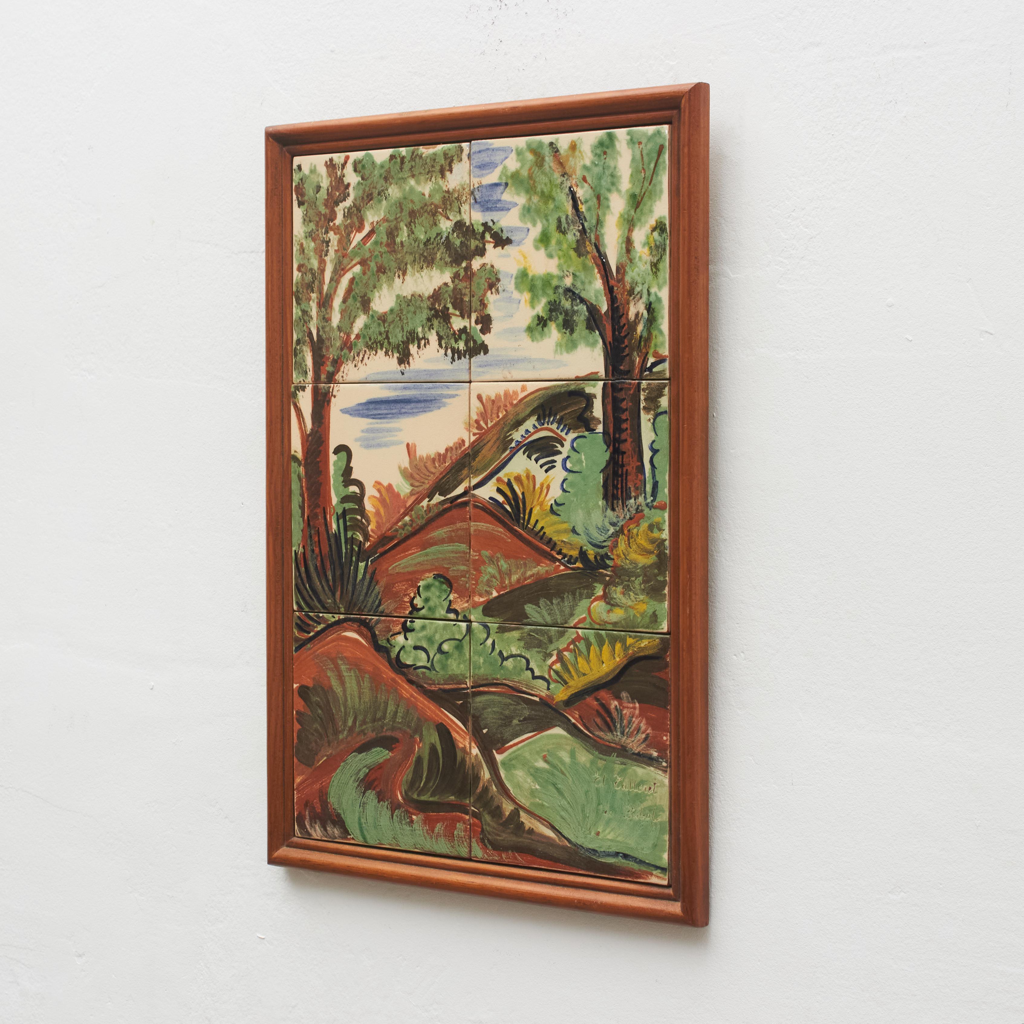 Spanish Diaz Costa Mid Century Modern Ceramic Hand Painted Artwork, circa 1960 For Sale