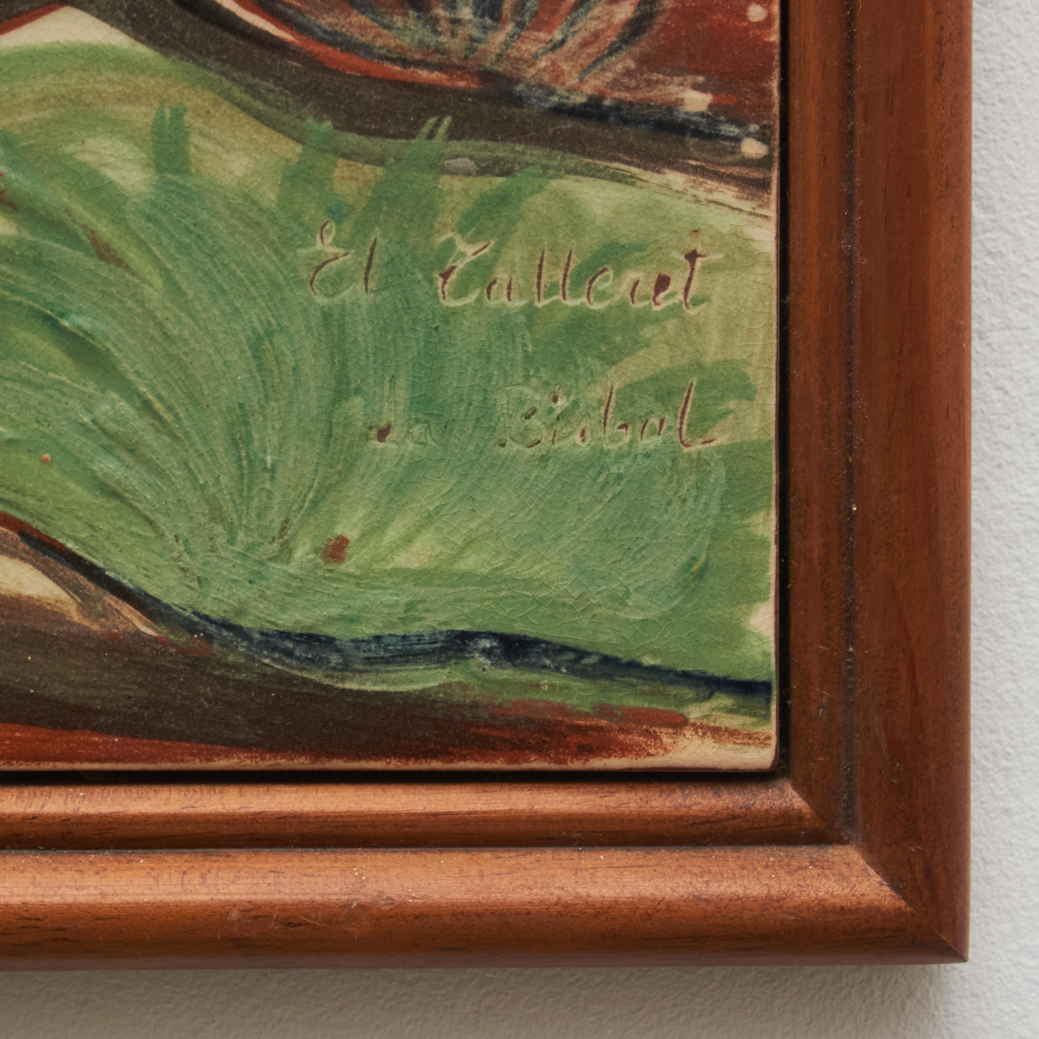 Mid-20th Century Diaz Costa Mid Century Modern Ceramic Hand Painted Artwork, circa 1960 For Sale