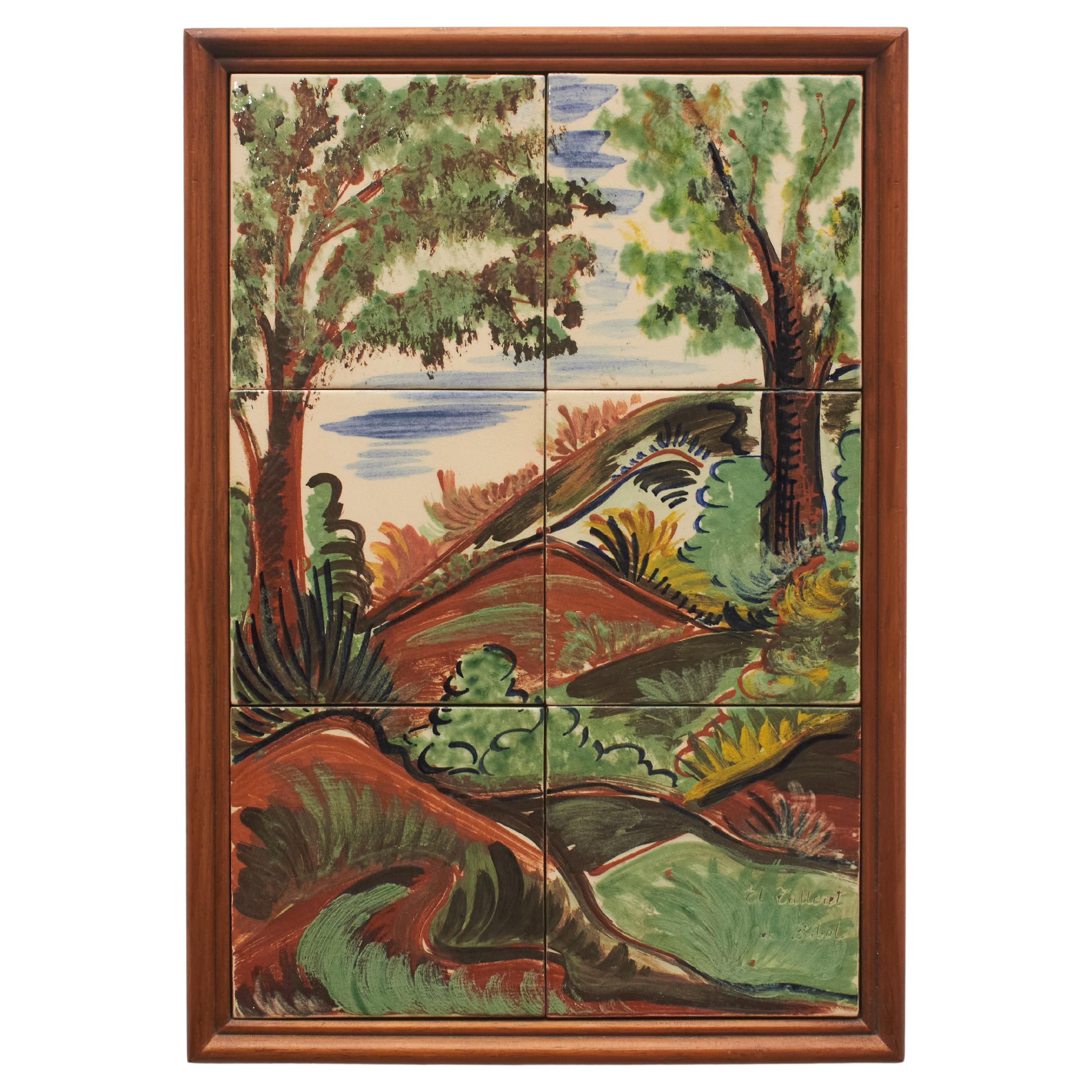 Diaz Costa Mid Century Modern Ceramic Hand Painted Artwork, circa 1960