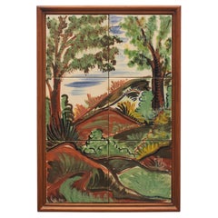 Diaz Costa Mid Century Modern Ceramic Hand Painted Artwork, circa 1960