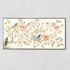 Diaz Costa Oeuvre d'art en céramique peinte à la main représentant des oiseaux, circa 1960.