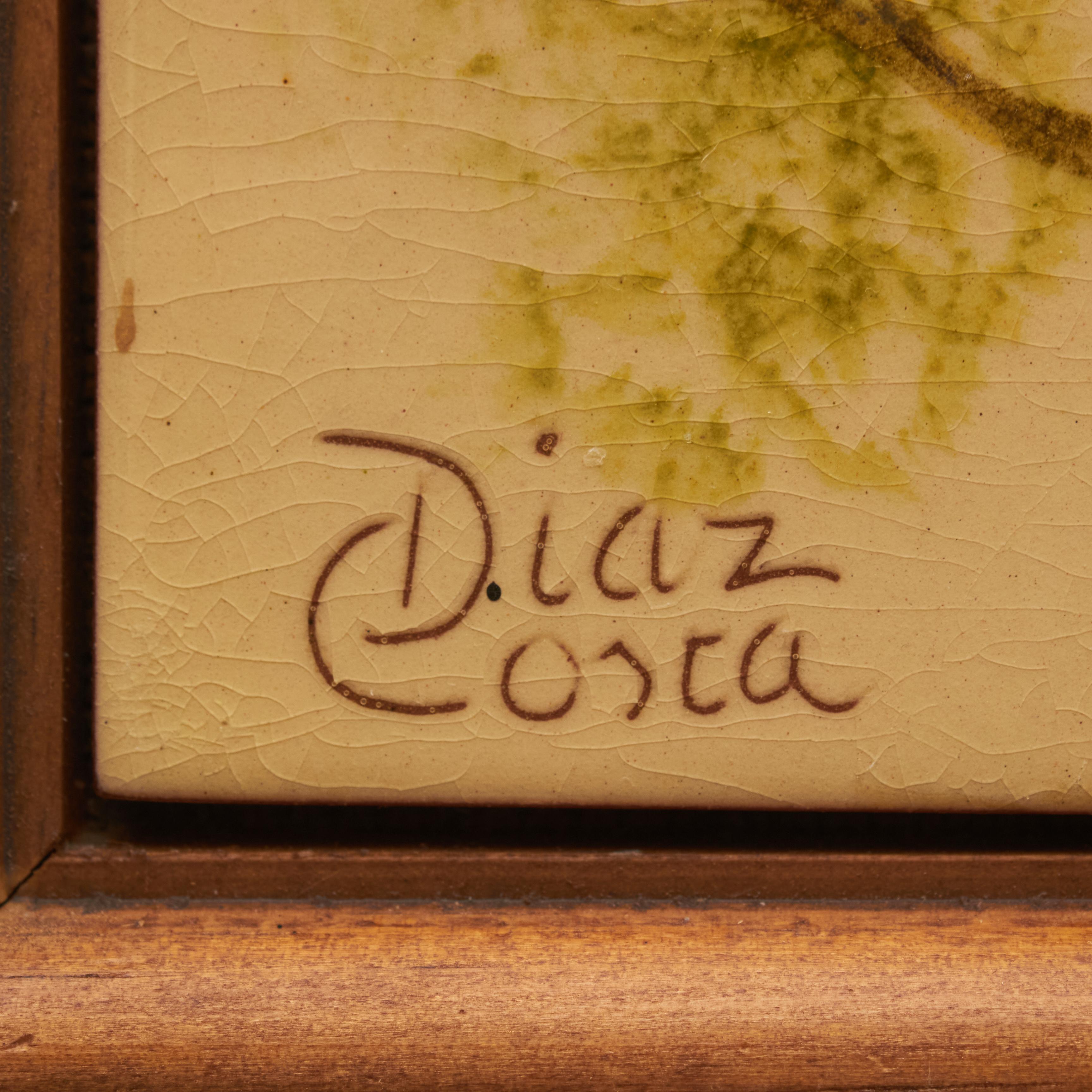 Diaz Costa Oeuvre d'art en céramique peinte à la main représentant des oiseaux, circa 1960. Bon état - En vente à Barcelona, ES
