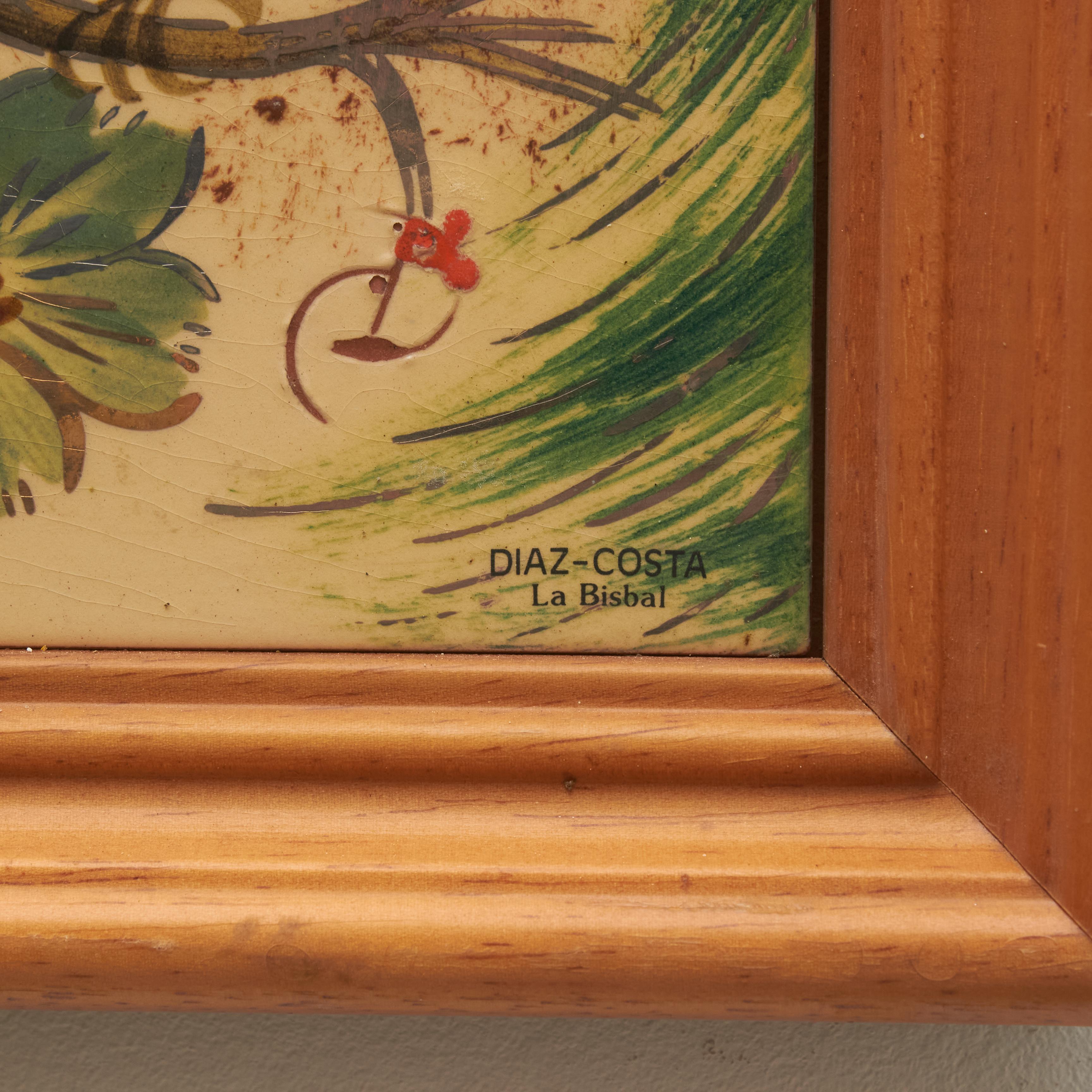 Mid-20th Century Diaz Costa Mid Century Modern Ceramic Hand Painted Artwork of Birds, circa 1960 For Sale