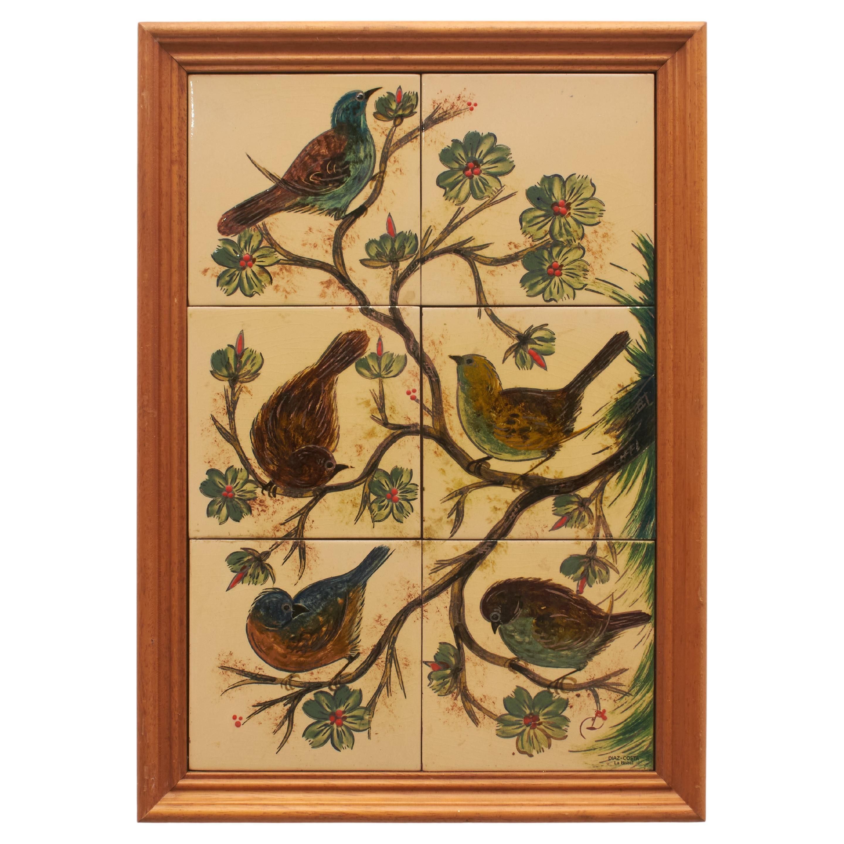 Diaz Costa Mid Century Modern Ceramic Hand Painted Artwork of Birds, circa 1960 For Sale