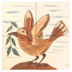 Diaz Costa Mid Century Modern Ceramic Hand Painted Artwork of Birds, circa 1960