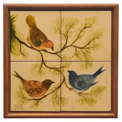 Vintage Diaz Costa Mid Century Modern Ceramic Hand Painted Artwork of Birds, circa 1960