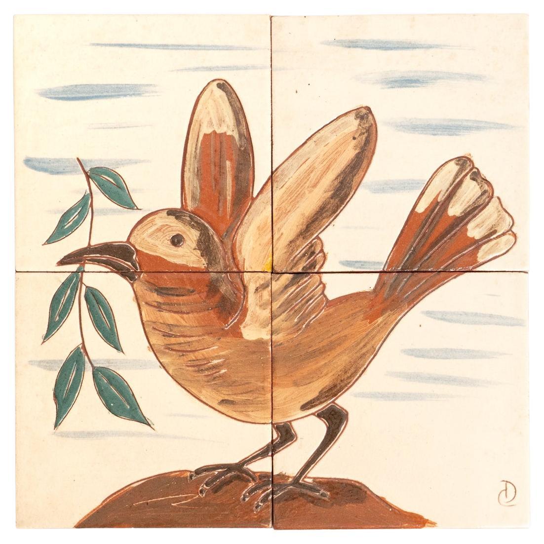 Diaz Costa Mid Century Modern Ceramic Hand Painted Artwork of Birds, circa 1960 For Sale