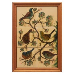 Diaz Costa Oeuvre d
art en céramique peinte à la main représentant des oiseaux, circa 1960.