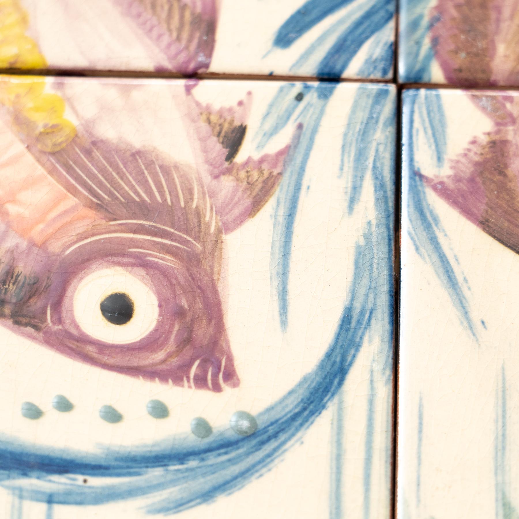 Diaz Costa, opera d'arte in ceramica di metà secolo dipinta a mano con pesci, 1960 circa in vendita 4