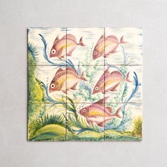 Diaz Costa Mid Century Modern Ceramic Hand Painted Artwork of Fishes, circa 1960