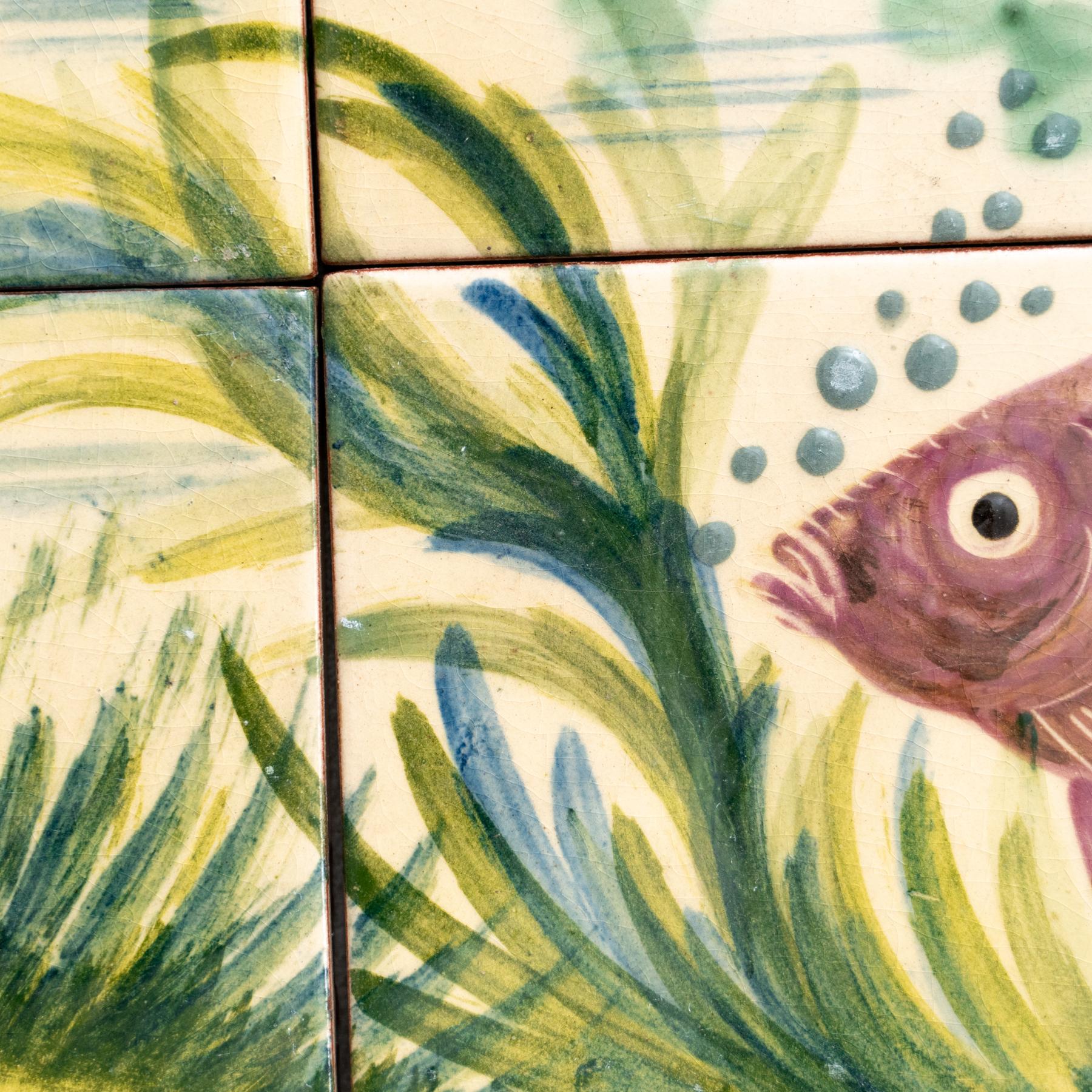 Peces pintados a mano en cerámica moderna de mediados de siglo de A. Costa, hacia 1960 Glaseado