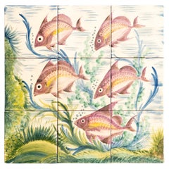 Peces pintados a mano en cerámica moderna de mediados de siglo de A. Costa, hacia 1960