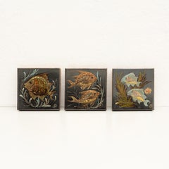 Diaz Costa Set of Three Ceramic Hand Painted Artwork, circa 1960