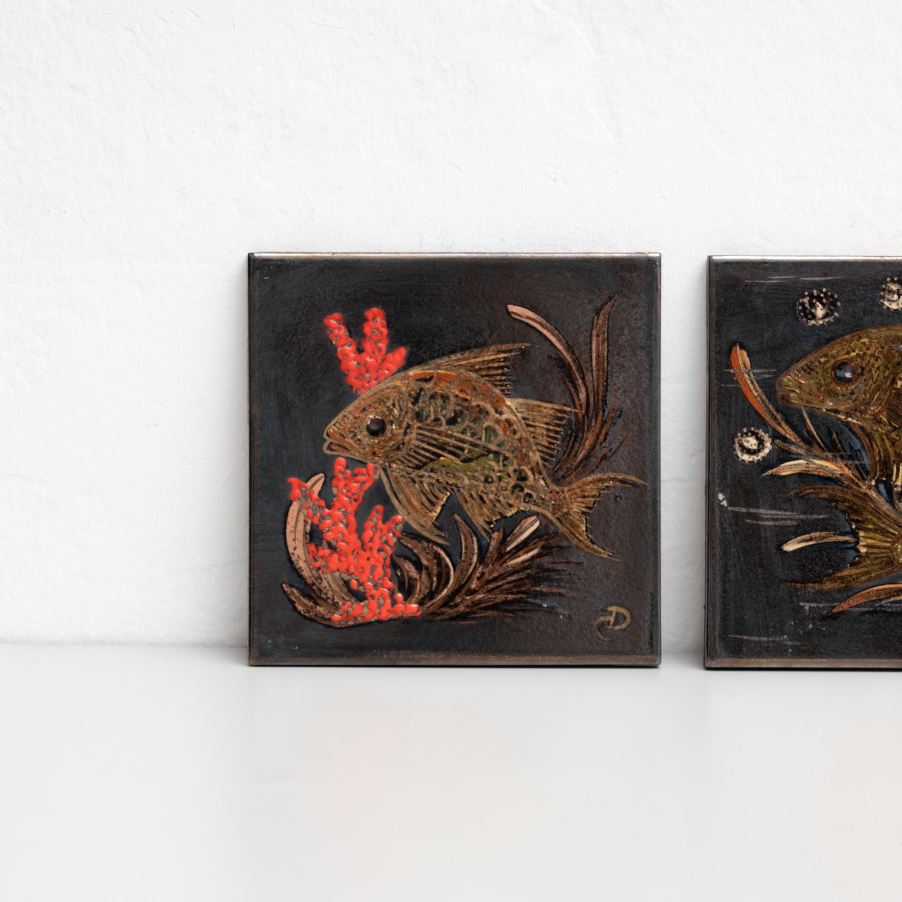 Juego de tres obras de cerámica pintadas a mano de A. Costa, hacia 1960 Moderno de mediados de siglo en venta