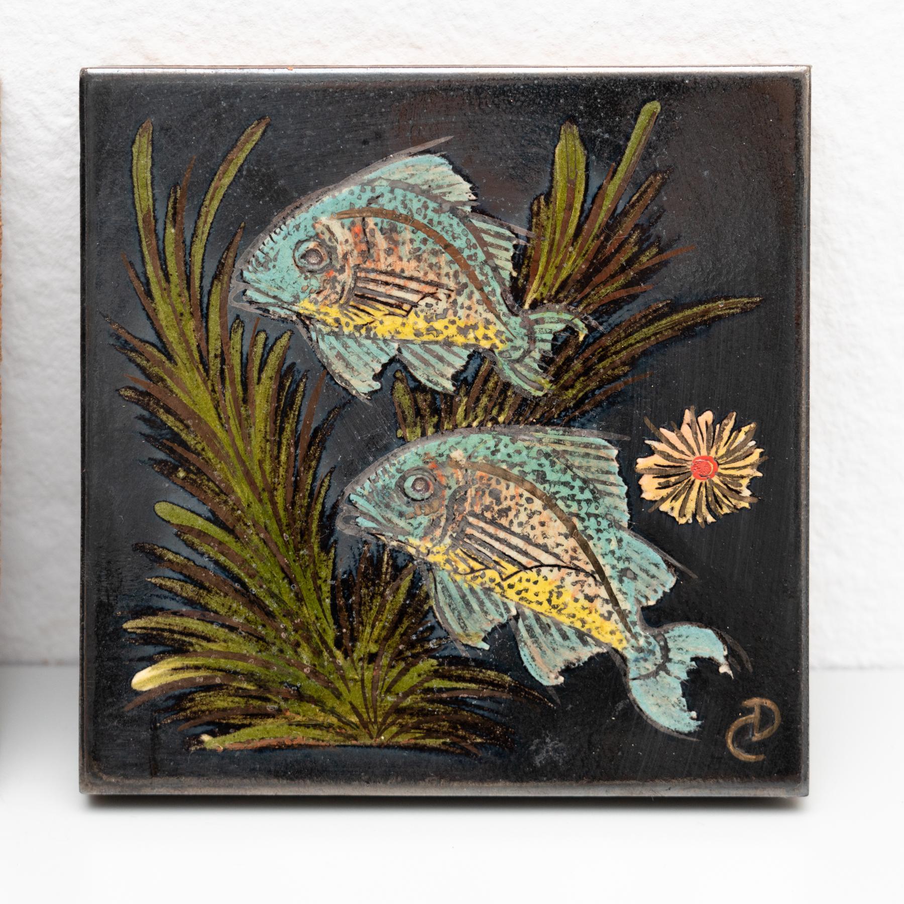 Mid-Century moderno Diaz Costa Set di tre opere d'arte in ceramica dipinte a mano, circa 1960 in vendita