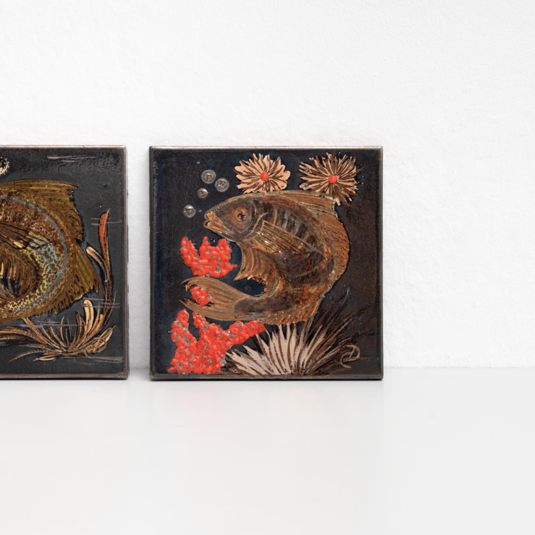 Juego de tres obras de cerámica pintadas a mano de A. Costa, hacia 1960 en Bueno estado para la venta en Barcelona, ES