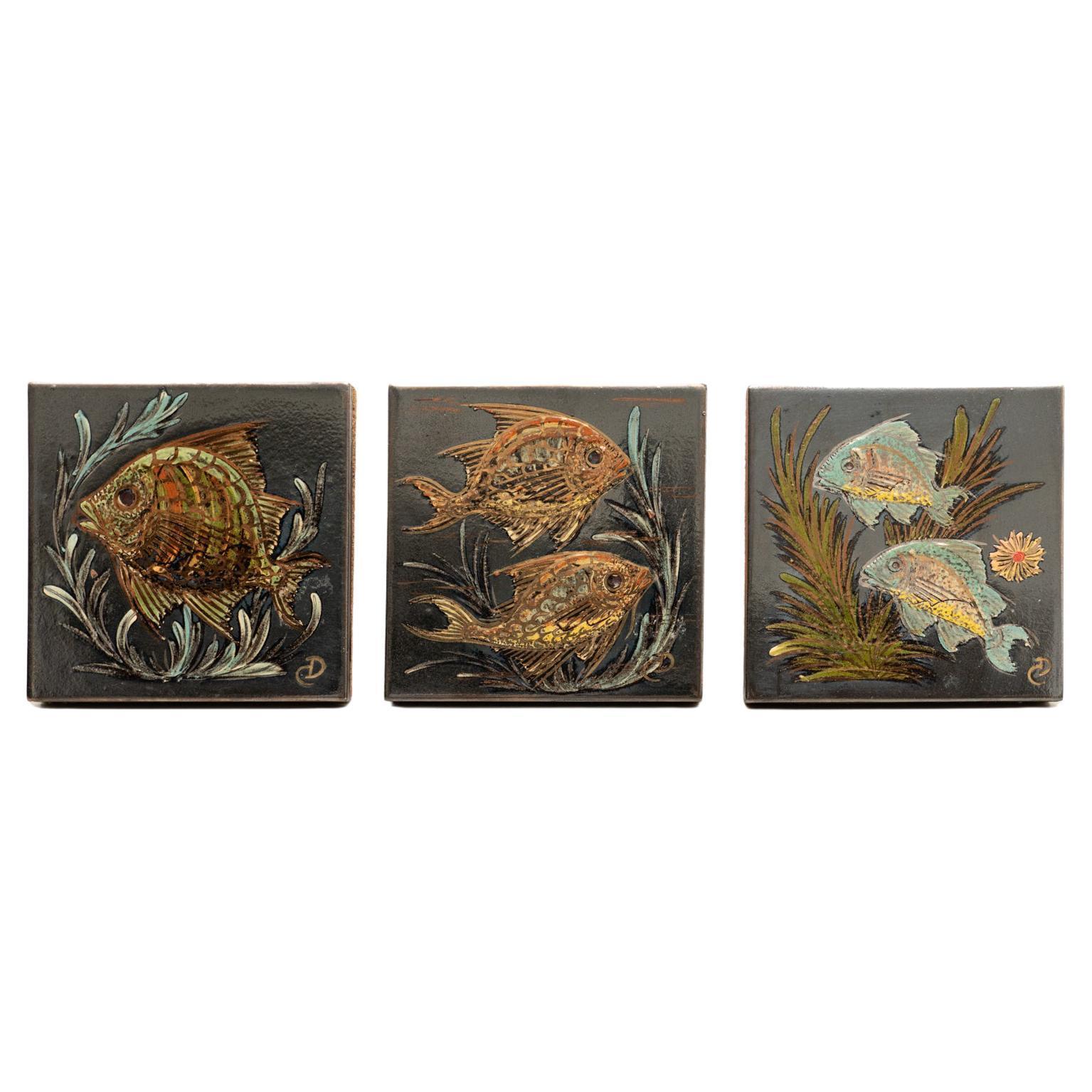 Juego de tres obras de cerámica pintadas a mano de A. Costa, hacia 1960