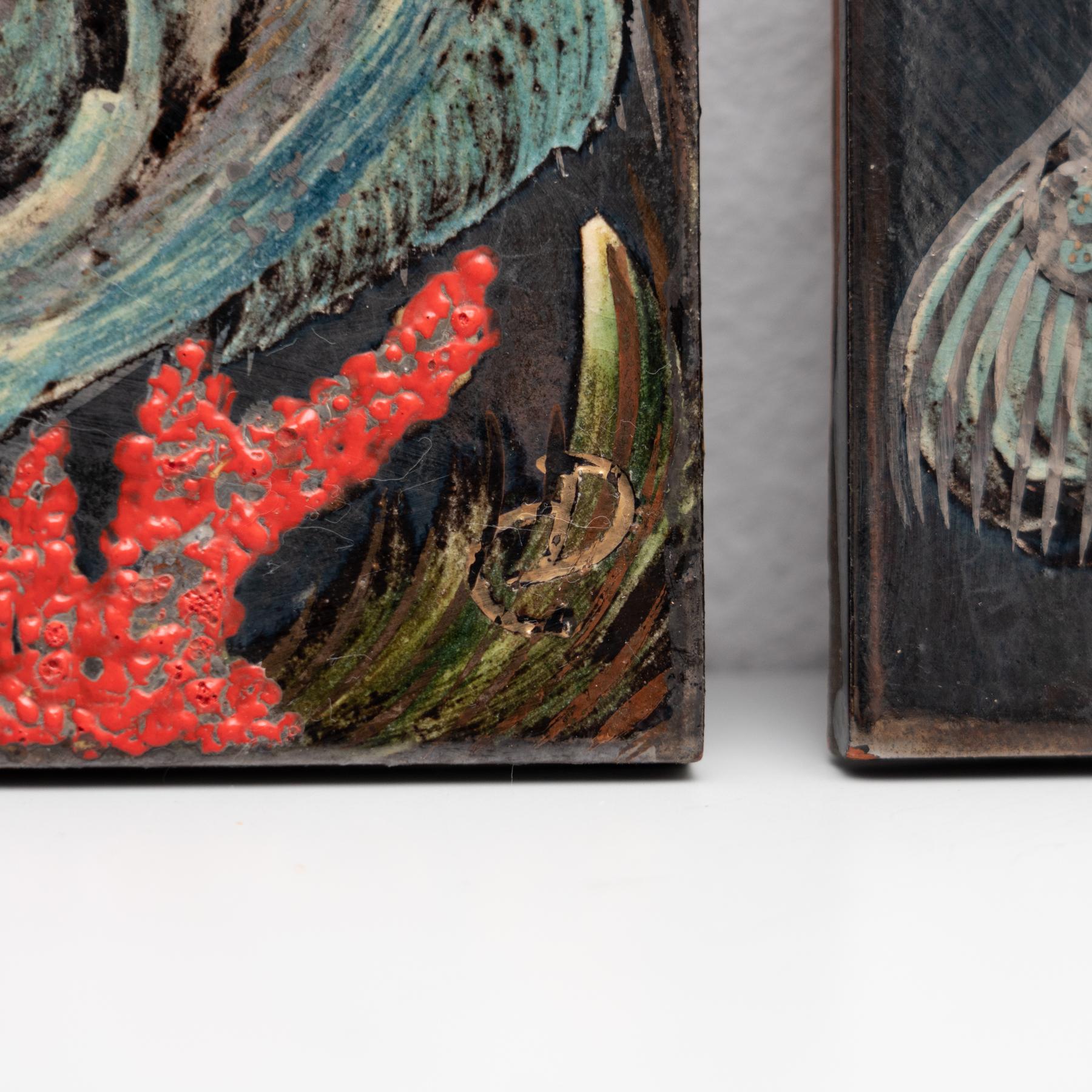 Diaz Costa Set of Two Ceramic Hand Painted Artwork, circa 1960 In Good Condition For Sale In Barcelona, Barcelona