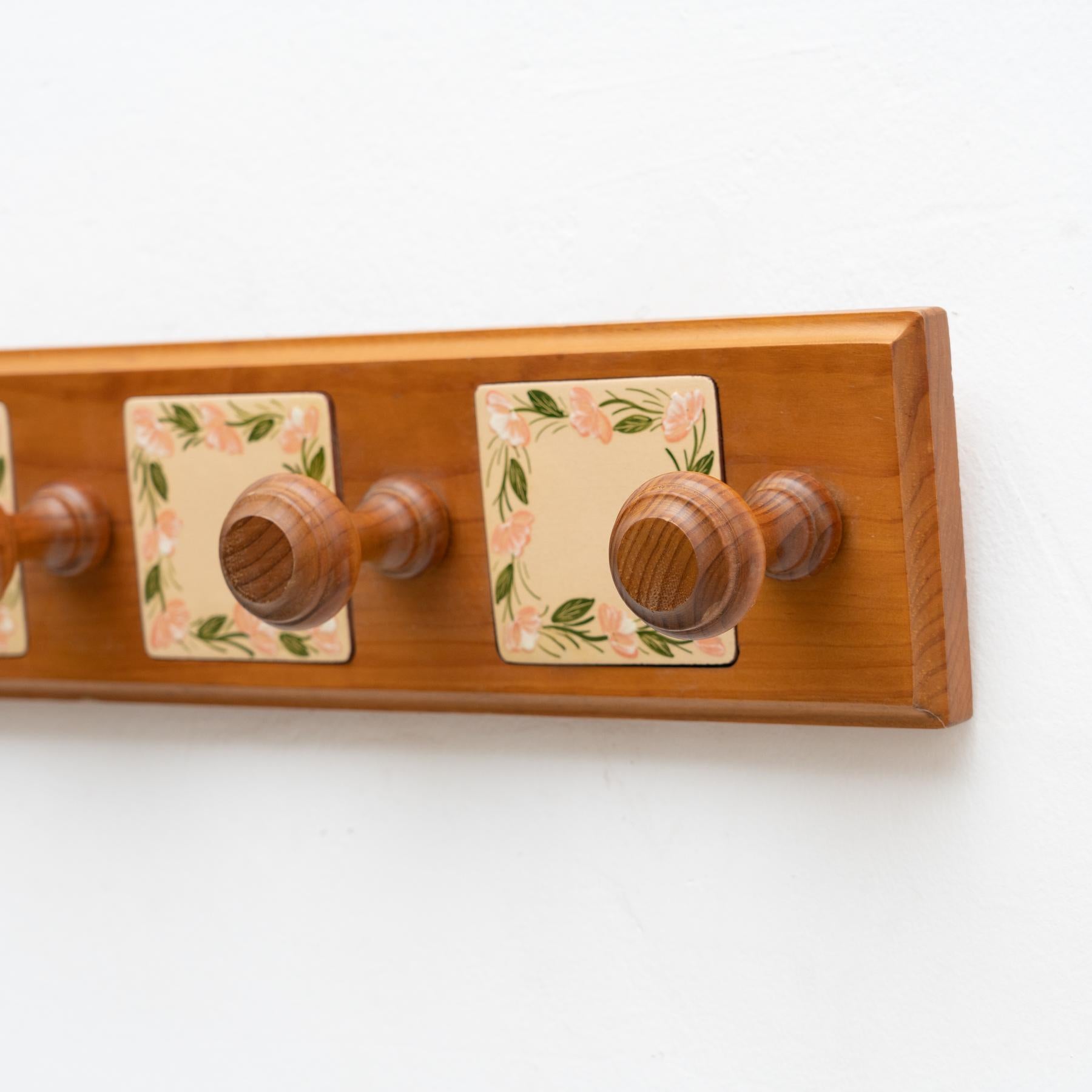 Diaz Costa Wood and Hand Painted Ceramic Wall Hanger 1