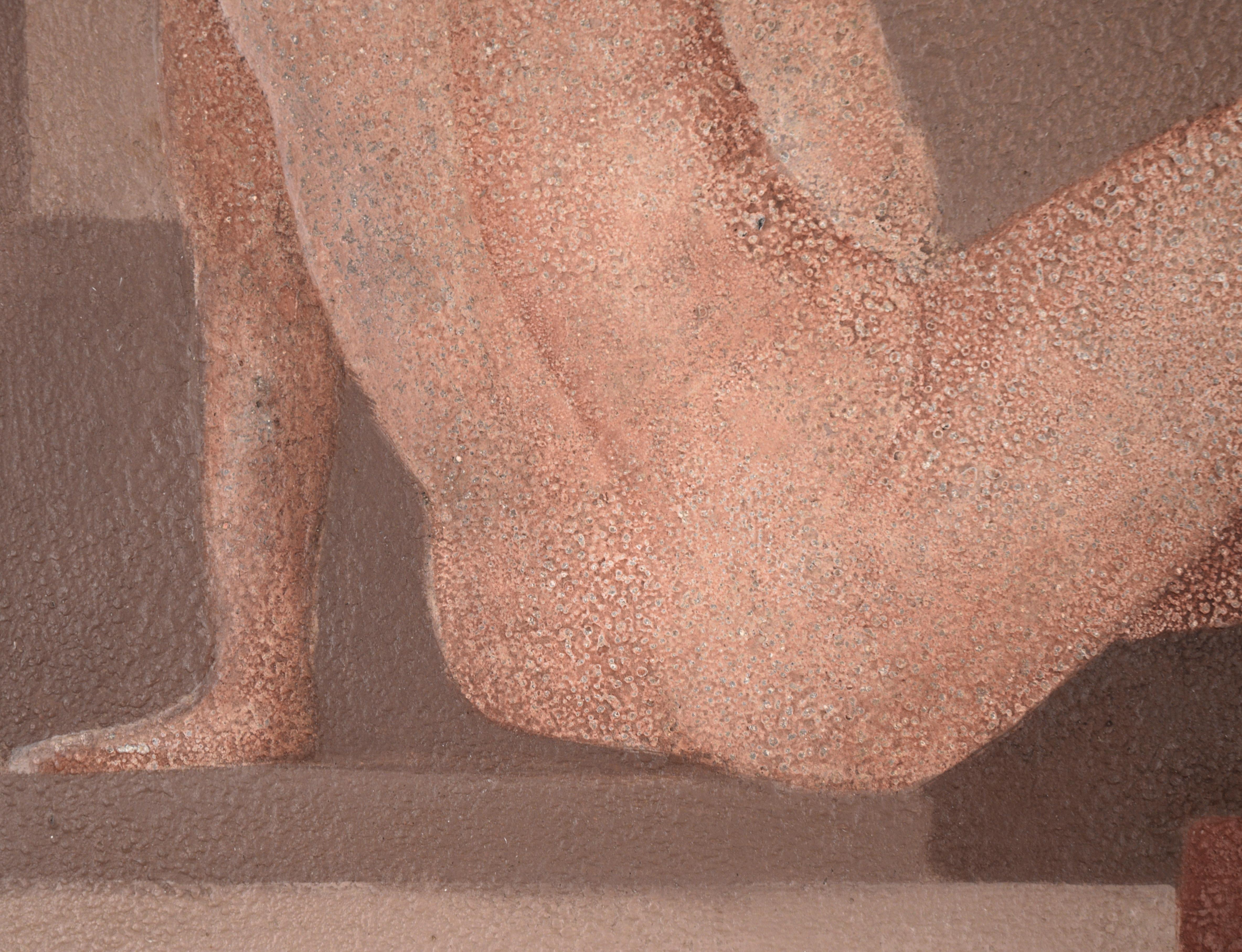Figure féminine nue couchée moderne  - Marron Nude Painting par Diaz Cruz