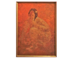Orange-Toned Abstract Figurative Tahitian Woman Painted in Red