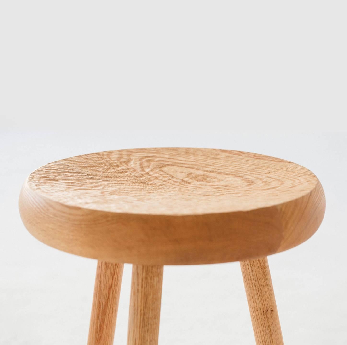 Hand-Carved Dibbet Stool in Oak For Sale