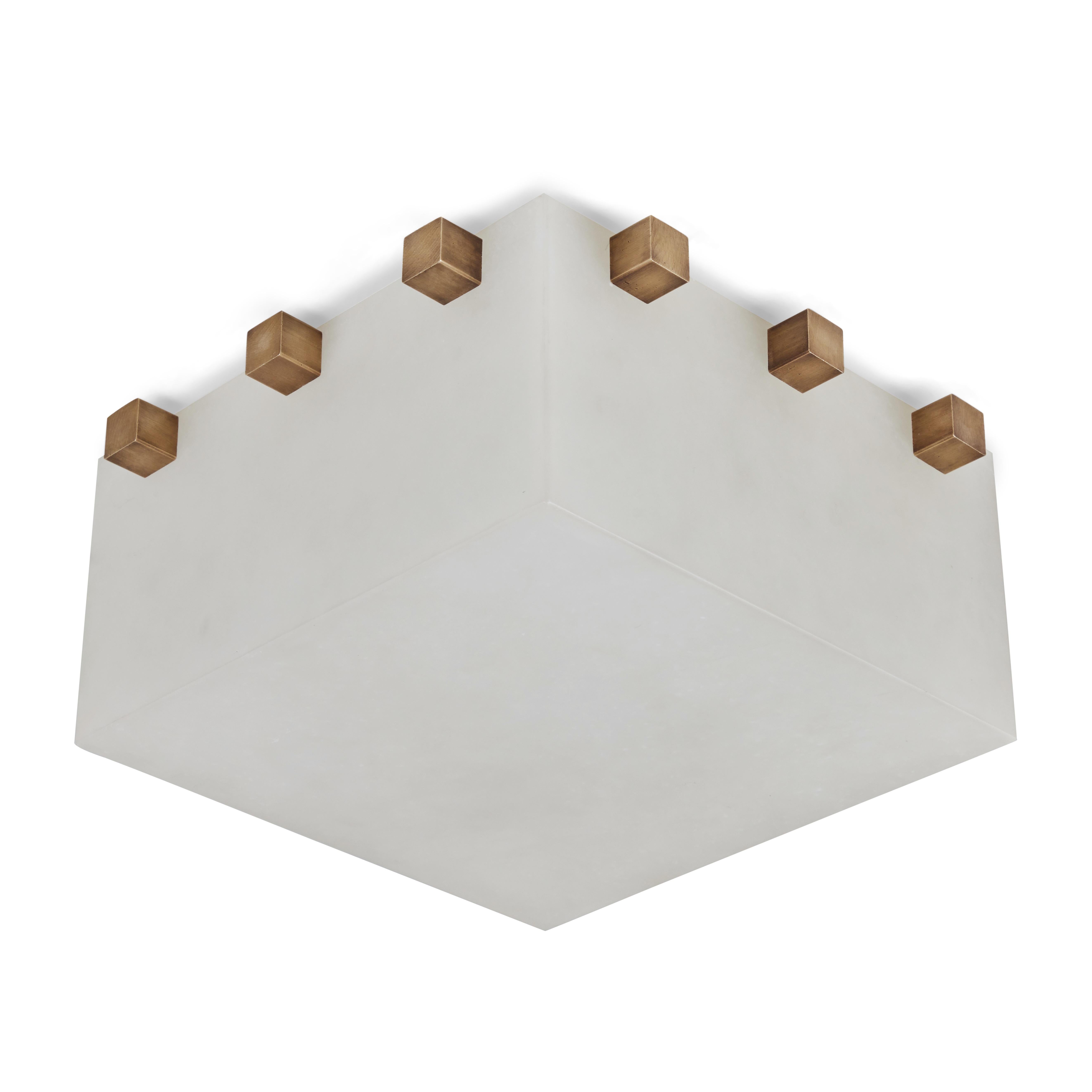 Contemporary 'Dice' Alabaster and Brass Wall or Ceiling Lamp by Denis De La Mesiere For Sale