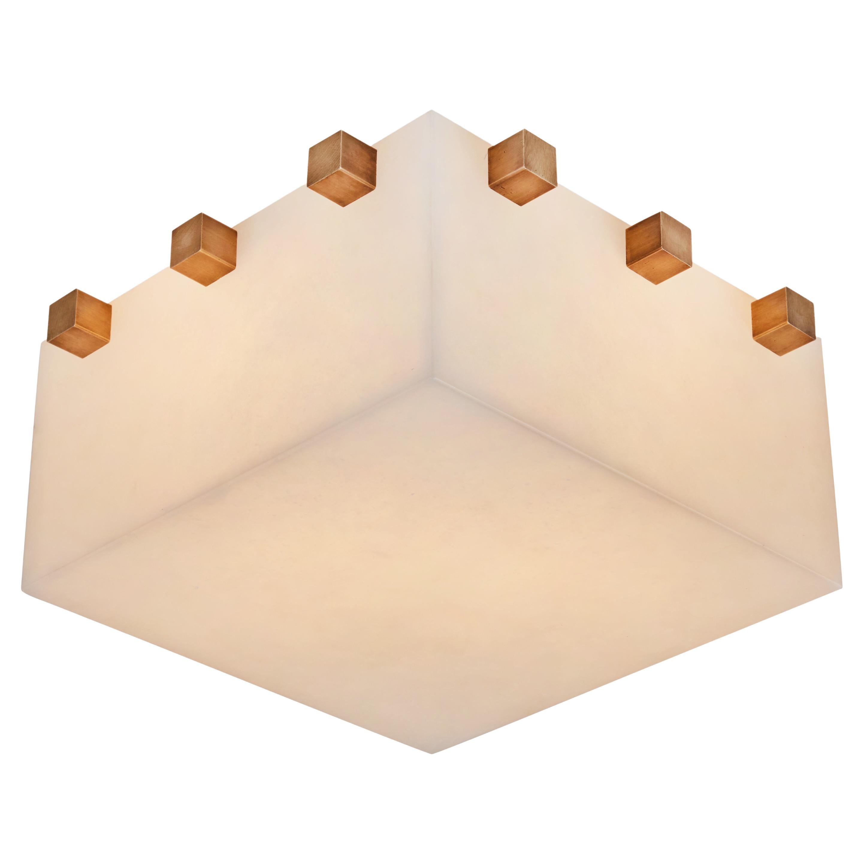 'Dice' Alabaster and Brass Wall or Ceiling Lamp by Denis De La Mesiere For Sale