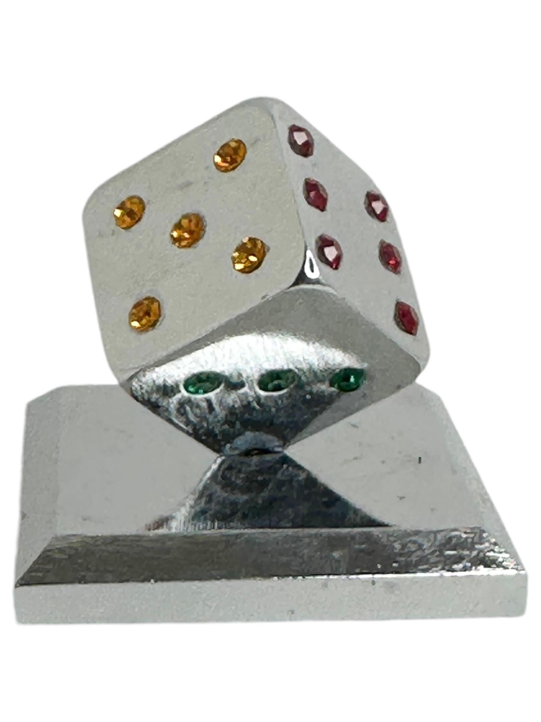 Dice Chrome Metal Statue Paper Weight Mid-Century Modern, German, 1980s In Good Condition For Sale In Nuernberg, DE