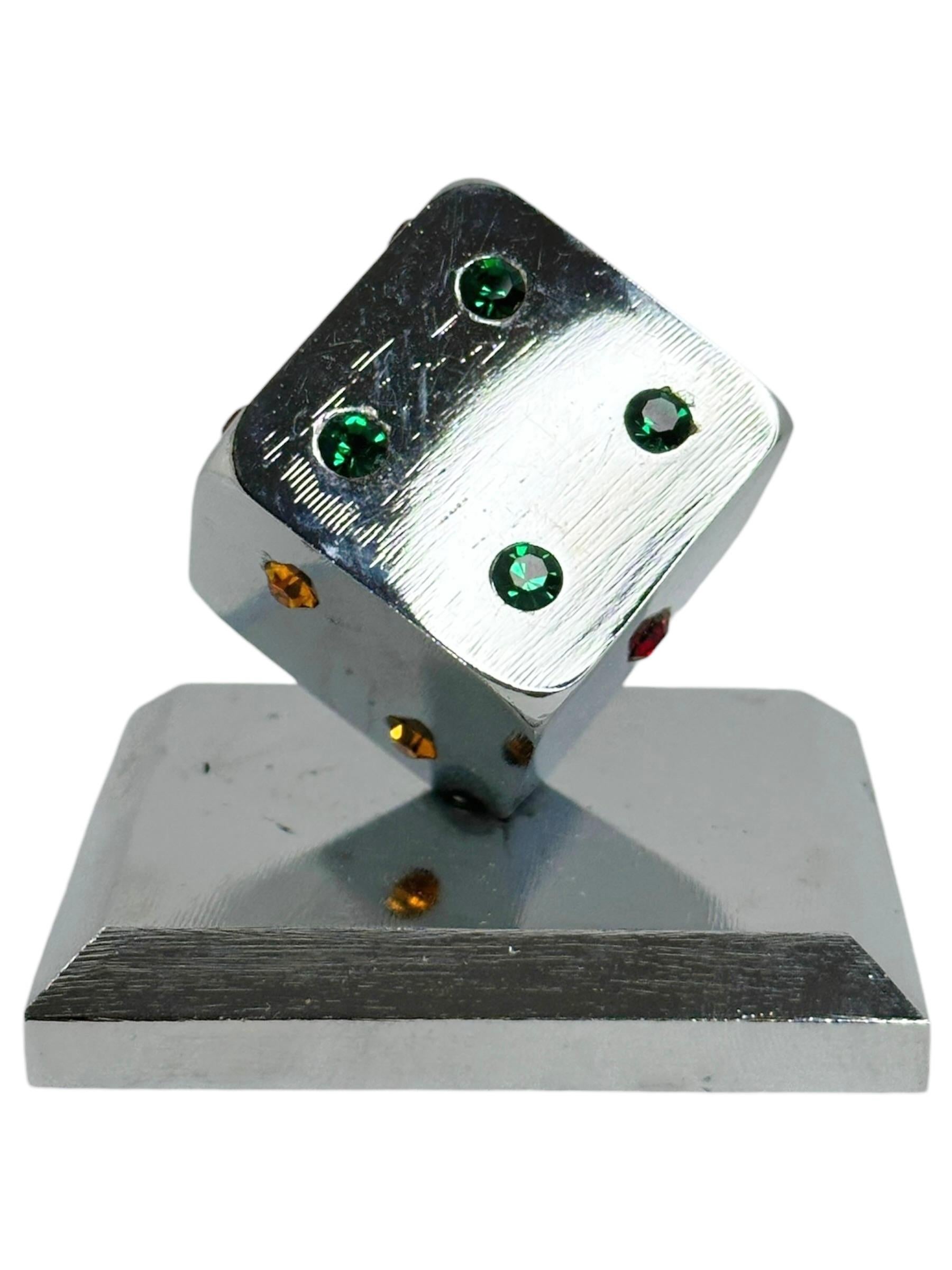 Late 20th Century Dice Chrome Metal Statue Paper Weight Mid-Century Modern, German, 1980s For Sale