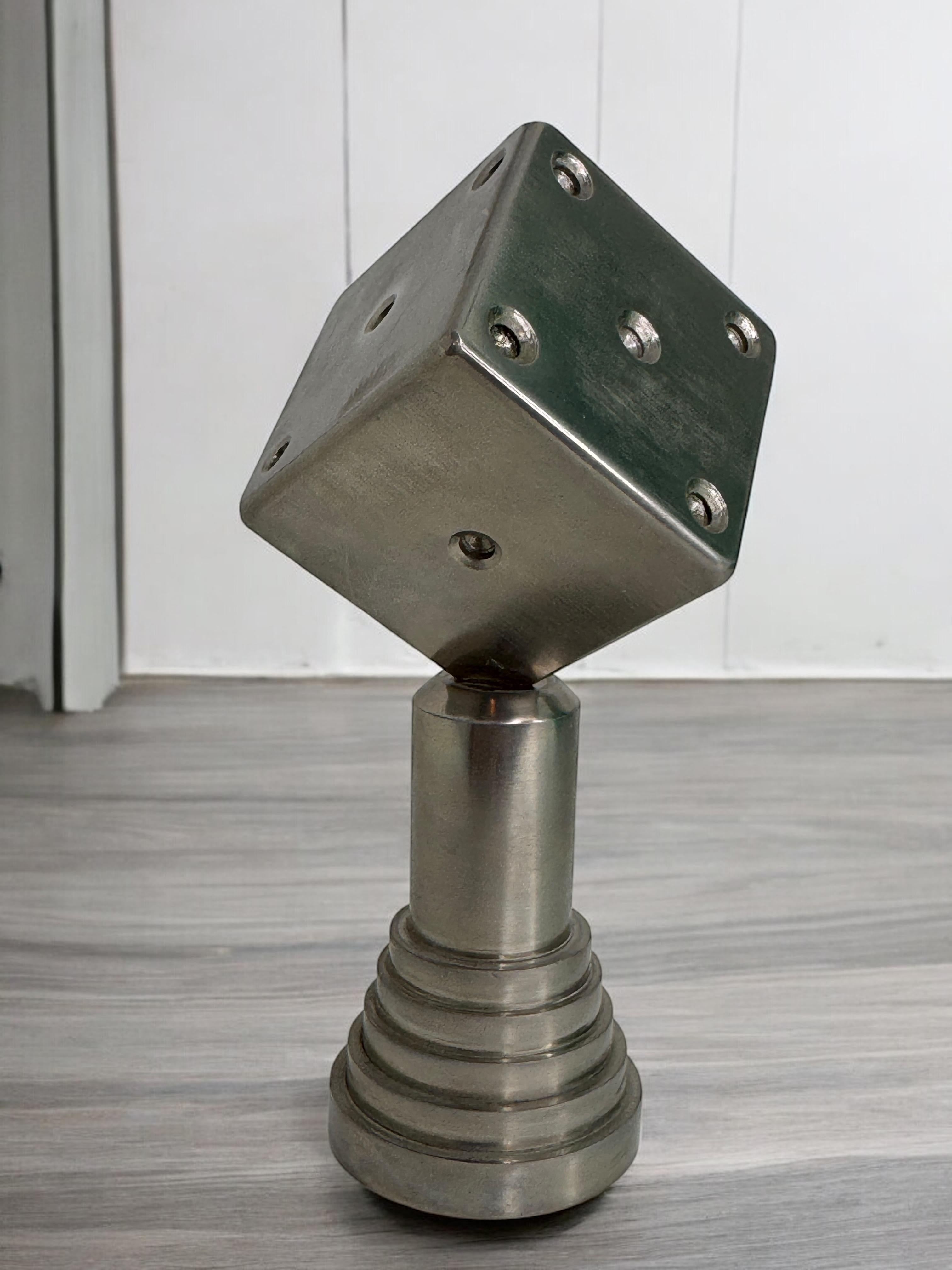Dice Chrom-Metallstatue Papiergewicht Mid-Century Modern, Deutsch, 1980er Jahre im Angebot 3