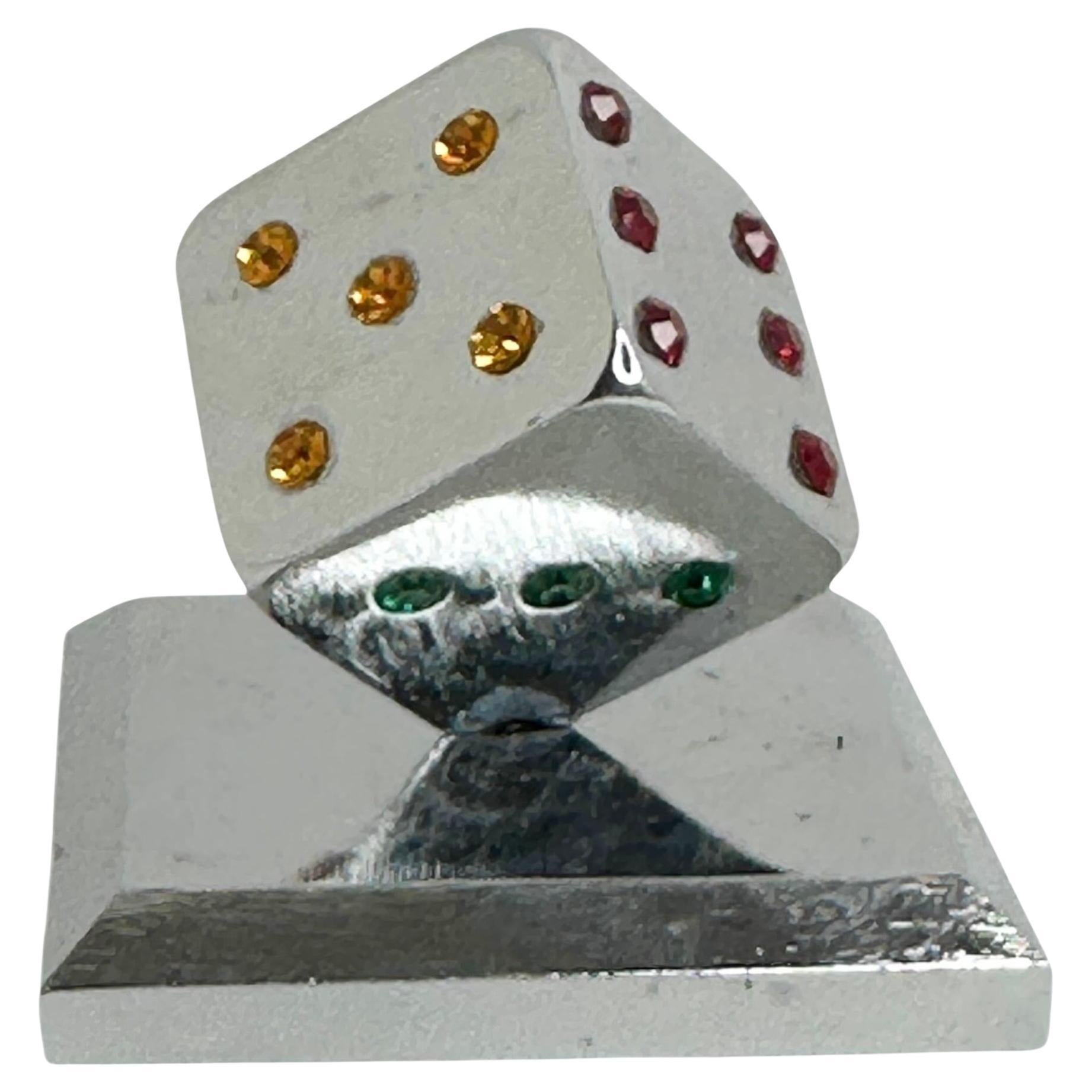 Dice Chrome Metal Statue Paper Weight Mid-Century Modern, German, 1980s