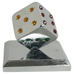Dice Chrome Metal Statue Paper Weight Mid-Century Modern, German, 1980s