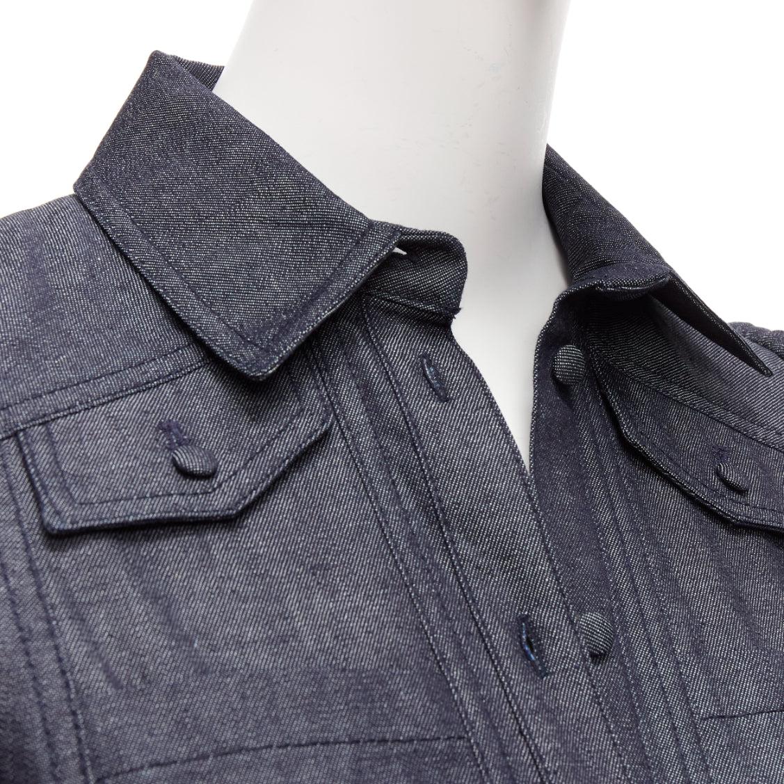 DICE KAYEK dark blue cotton denim pleated front pocketed safari dress FR34 XS
Reference: AAWC/A00711
Brand: Dice Kayek
Material: Cotton
Color: Blue
Pattern: Solid
Closure: Button
Extra Details: Back yoke with slim fit panels.
Made in: