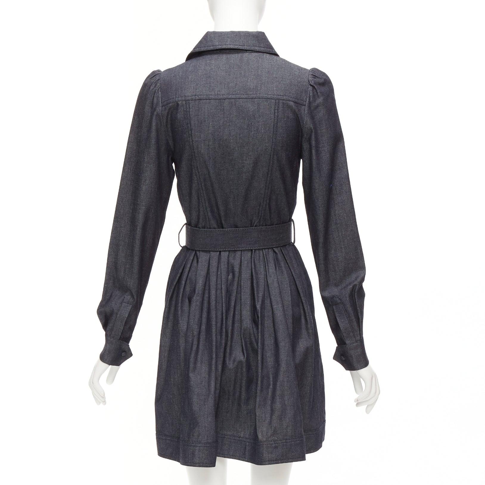 Women's DICE KAYEK dark blue cotton denim pleated front pocketed safari dress FR34 XS For Sale