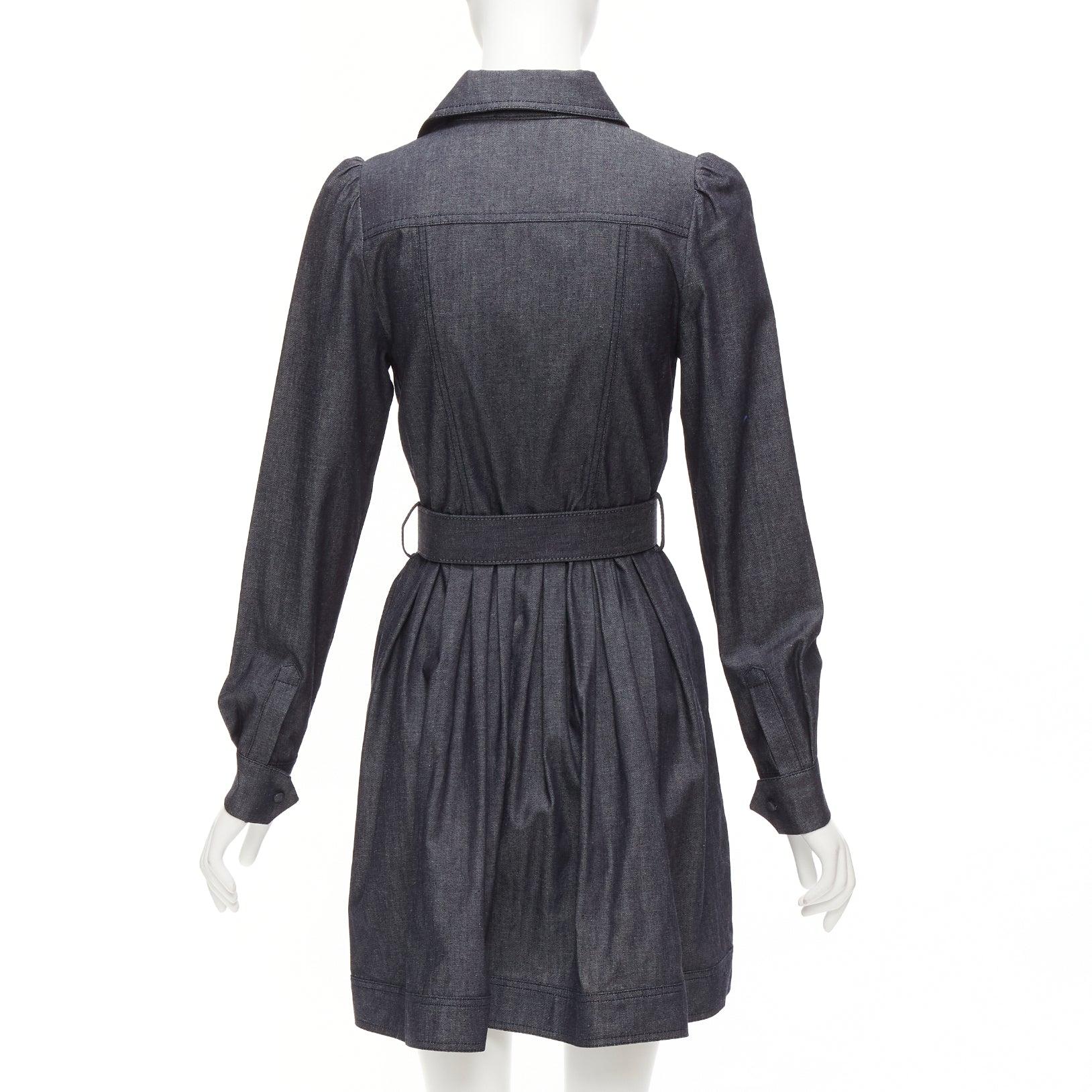 DICE KAYEK dark blue cotton denim pleated front pocketed safari dress FR34 XS For Sale 1