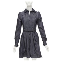 DICE KAYEK dark blue cotton denim pleated front pocketed safari dress FR34 XS