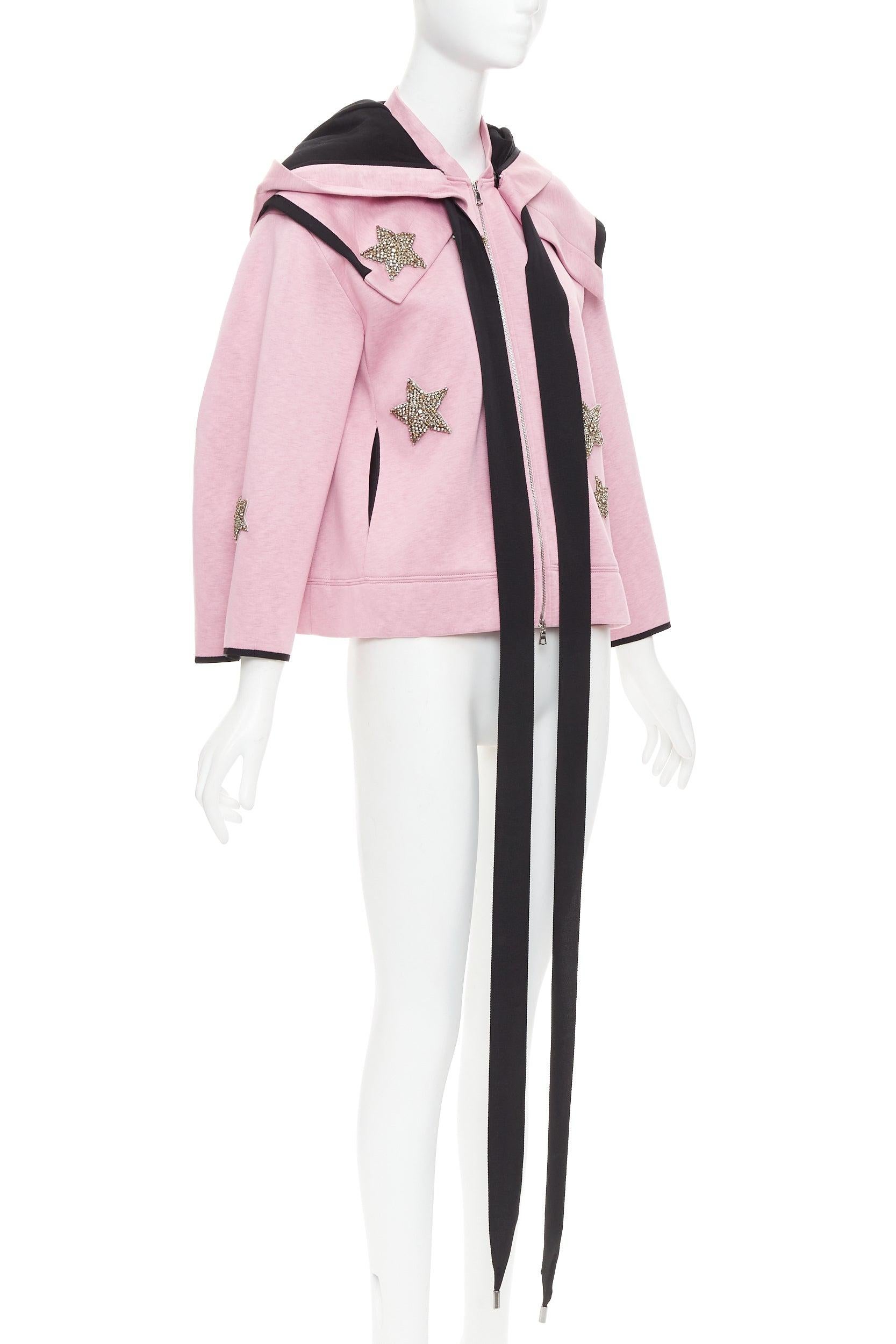 DICE KAYEK Sudadera con capucha y cordón de neopreno rosa con apliques de estrellas y cuentas IT38 XS Beige en venta