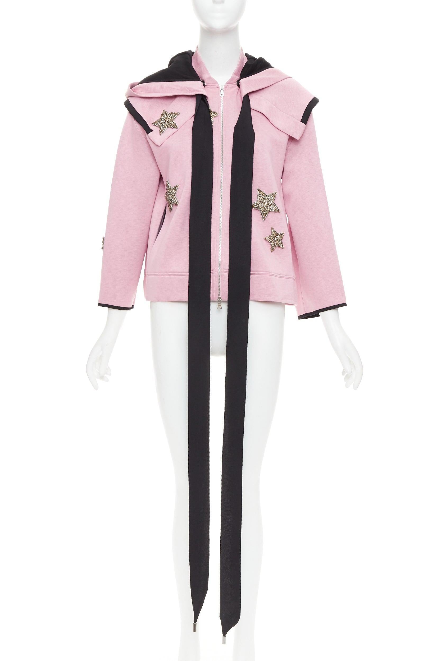 DICE KAYEK Sudadera con capucha y cordón de neopreno rosa con apliques de estrellas y cuentas IT38 XS en venta