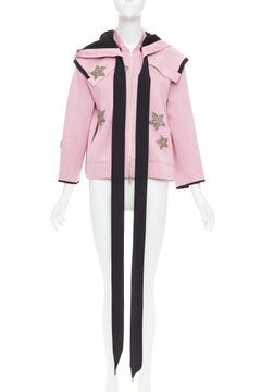 DICE KAYEK Sudadera con capucha y cordón de neopreno rosa con apliques de estrellas y cuentas IT38 XS
