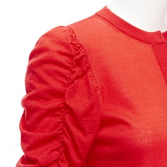 DICE KAYEK rouge 100% laine manches froncées cardigan col ras du cou pull-over FR36 S
