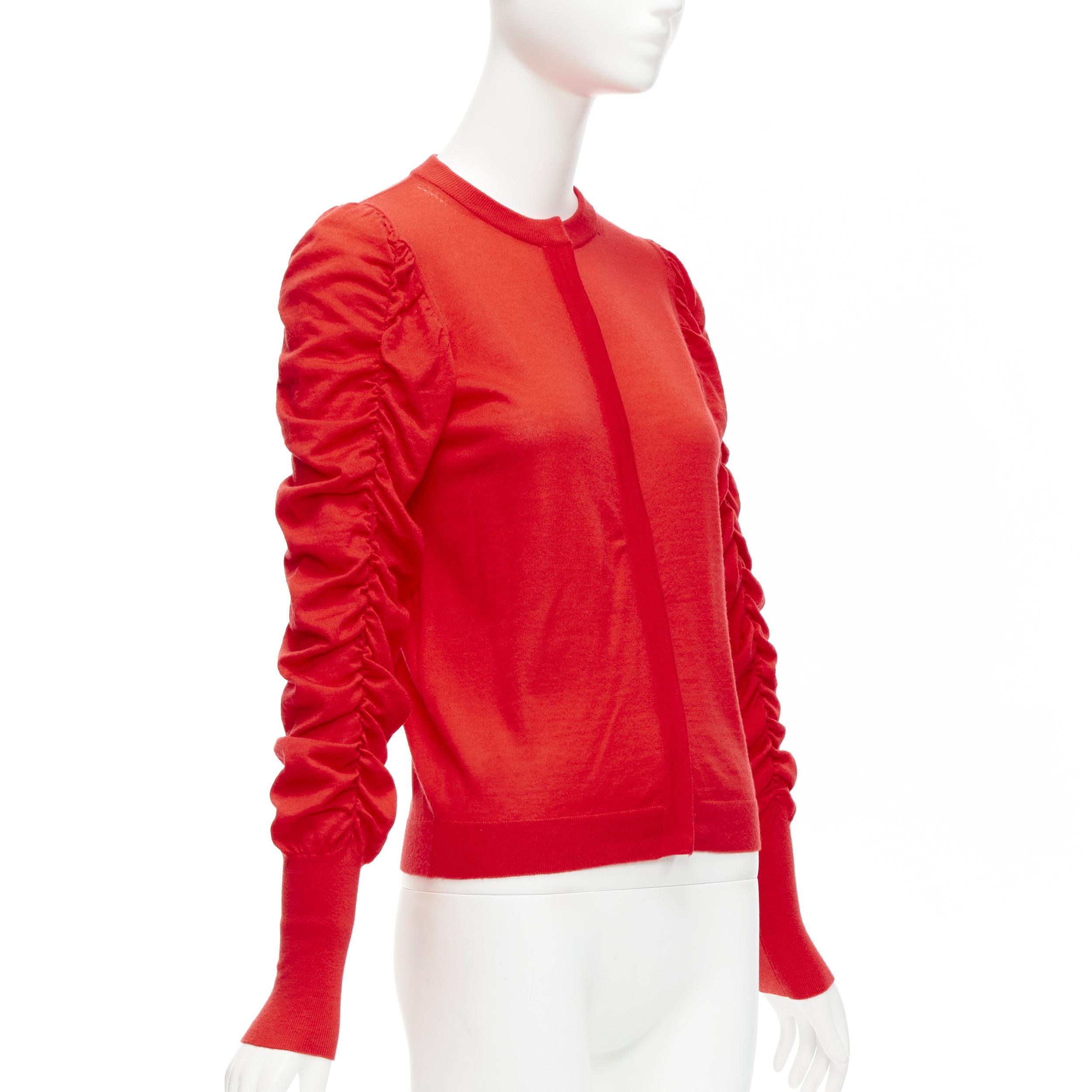 Red DICE KAYEK red 100% wool ruched sleeves crew neck cardigan sweater FR36 S For Sale