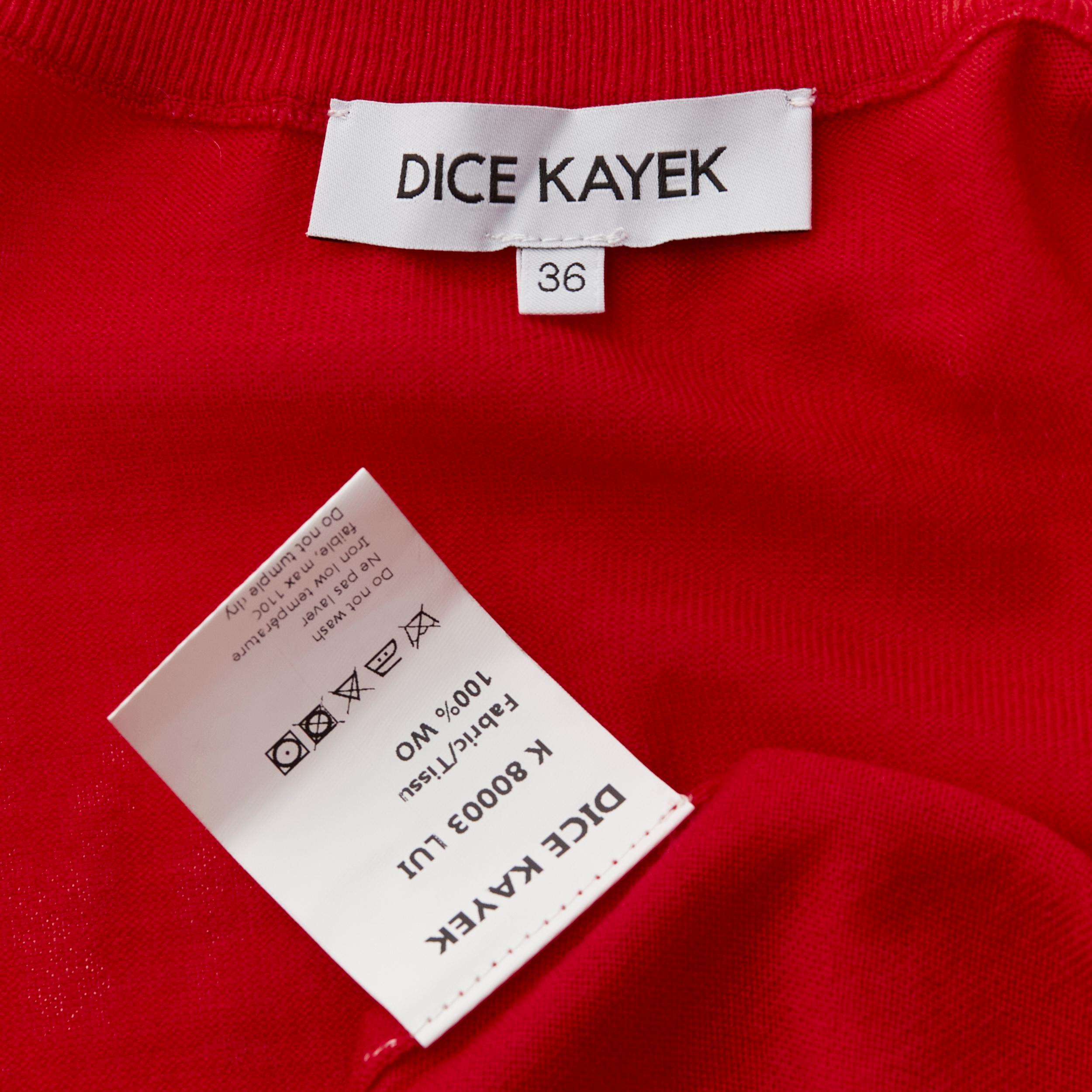 DICE KAYEK red 100% wool ruched sleeves crew neck cardigan sweater FR36 S For Sale 4