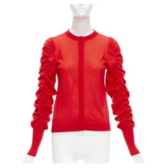 DICE KAYEK red 100% wool ruched sleeves crew neck cardigan sweater FR36 S