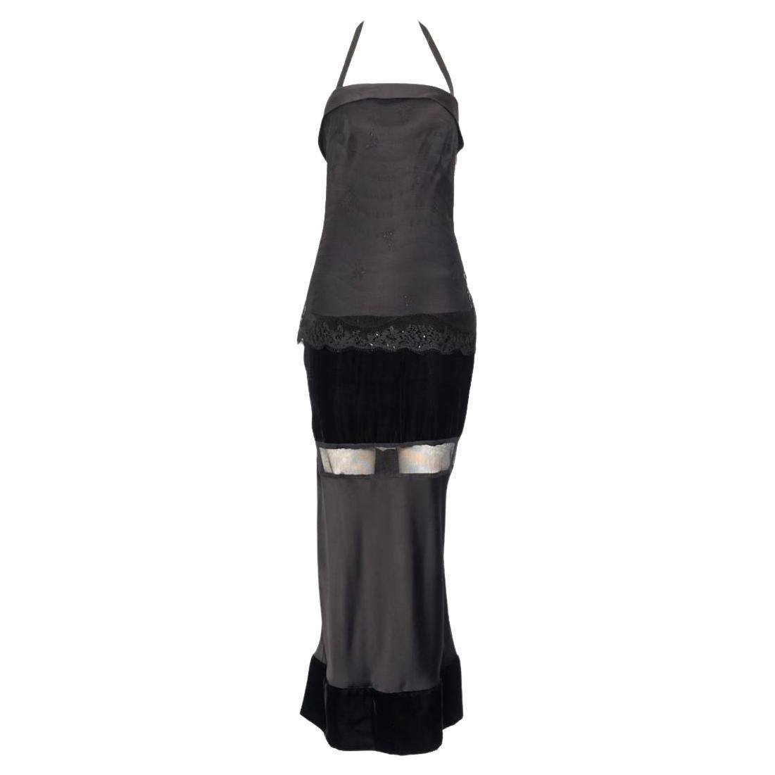 Dice Kayek Vintage Schwarzer Samt Halter Abendkleid - 1990s im Angebot