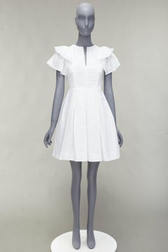 DICE KAYEK Robe de cocktail évasée et plissée à manches volantes en coton blanc FR34 XS