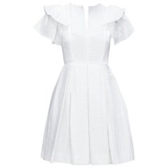 DICE KAYEK abito da cocktail svasato in cotone plissettato bianco con maniche a volant FR34 XS