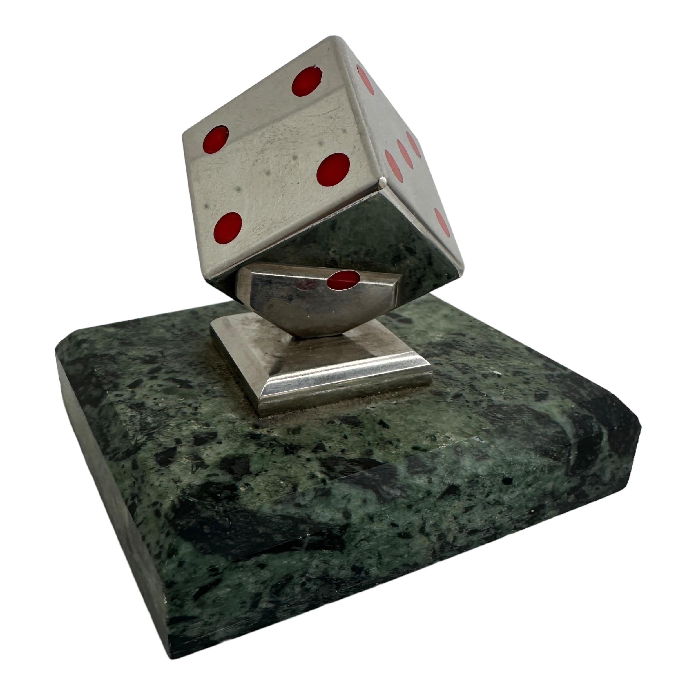Dice Metal Statue on Marble Base Paper Weight Mid-Century Modern, German, 1970s For Sale 5