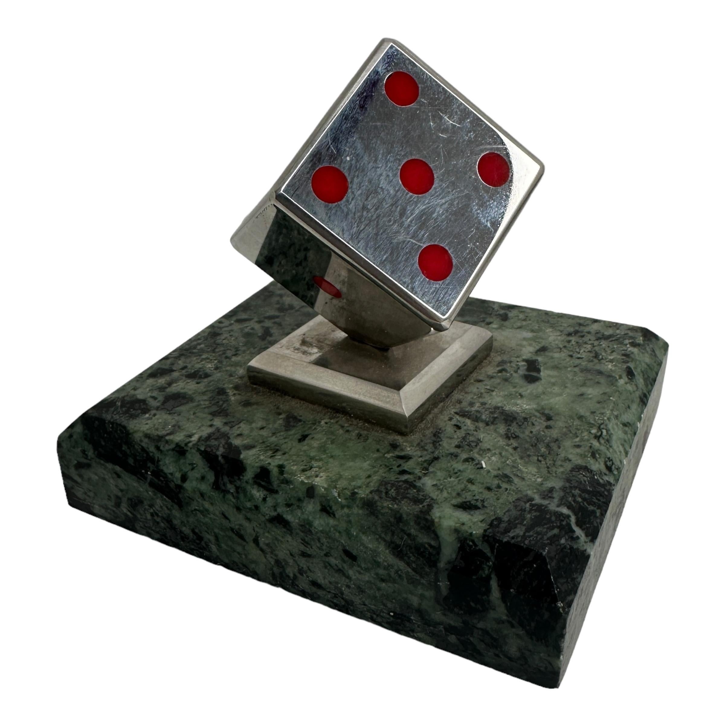 Dice Metal Statue on Marble Base Paper Weight Mid-Century Modern, German, 1970s For Sale 6